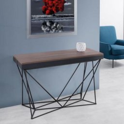 Table console extensible a rallonges AVIANCA XL plateau noyer pieds noir largeur 120cm
