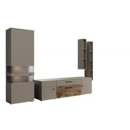 Composition murale meuble TV ANZIO HOLZ laqué taupe 4 éléments