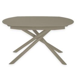 Table de repas extensible MIKADO plateau en verre trempé taupe, piétement en métal laqué brillant