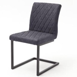 Lot de 4 chaises KERRY tissu gris couture diamant avec piètement tube carré métal noir mat