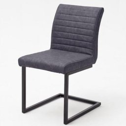 Lot de 4 chaises KERRY tissu gris couture horizontale avec piètement tube carré métal noir mat
