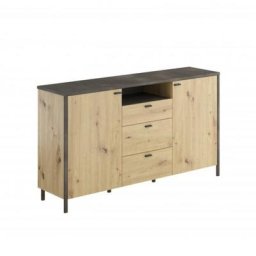 Buffet Industriel INOUI finition chêne artisan et acier 2 portes 3 tiroirs