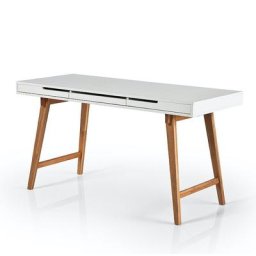 Bureau style scandinave FALCO blanc et bois 3 tiroirs