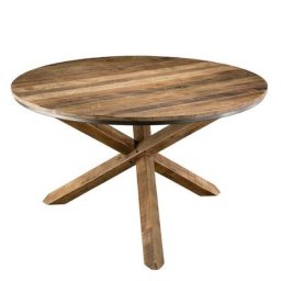 Table repas SIXTINE ronde teck 130x130 recyclé pieds croisés