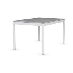 Table extensible SNAP gris béton piétement laqué blanc 120x80 cm