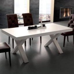 Table repas extensible BRIO mélaminé blanc cérusé 90 x 180 cm 2 allonges de 50 cm.