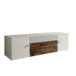 Meuble TV ANZIO Façade SOUND blanc laque et Bois 2 portes 1 tiroirs