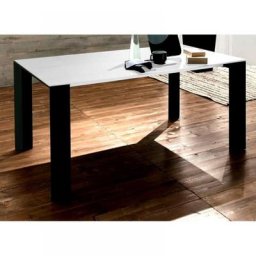 EQUINOX Table repas extensible en verre sérigraphié blanc piétement bois teinté noir