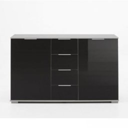 Commode ENSSE 4 tiroirs 2 portes blanc verre noir