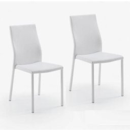 Lot de 2 chaises design HELLEN polyuréthane façon cuir blanc et acier blanc