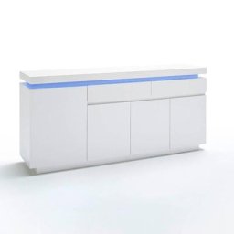 Buffet OCEAN laqué blanc brillant 4 portes 2 tiroirs LED inclus