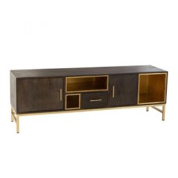 Buffet bas design DASY 2 portes 3 niches rétractables Manguier / Métal doré