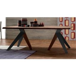 TRIO Table repas en chêne teinté chocolat, piétement en bois