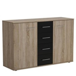 Commode combinée KEY 2 portes chêne 4 tiroirs noir mat