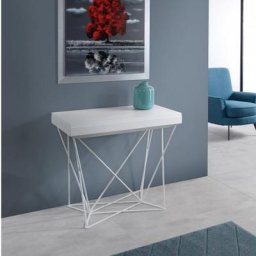 Table console extensible a rallonges AVIANCA plateau blanc piètement blanc