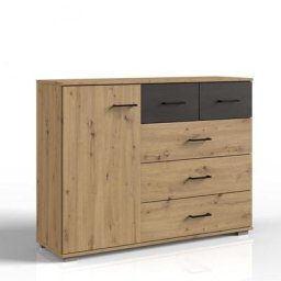 Commode BURNABY 4 tiroirs graphite 1 porte chêne artisan L : 130 cm
