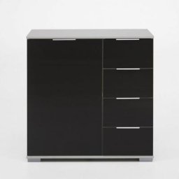 Commode ENSSE 4 tiroirs 1 porte blanc et verre noir