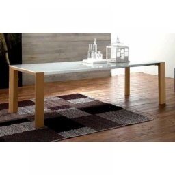 EQUINOX Table repas extensible en verre sérigraphié piétement bois naturel