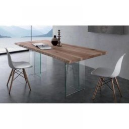Table repas BIO GLASS plateau en frêne massif piétement en verre.