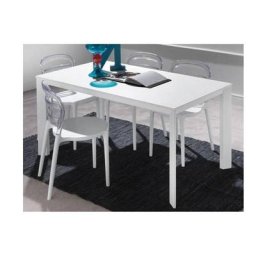 Table repas extensible TECNO 130 x 80 cm en polymère blanc et aluminium laqué blanc