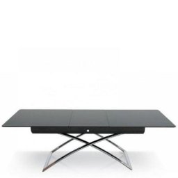 Table basse relevable extensible italienne MAGIC J Glass en verre noir et piétement en acier chromé