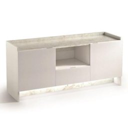 Buffet 2 portes et 1 tiroir MARVEL aspect blanc plateau marbre éclairage led intégré