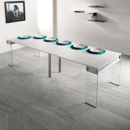 Table console extensible STEF XL blanc mat piétement en verre