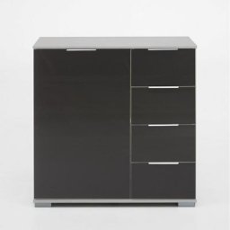 Commode ENSSE 4 tiroirs 1 porte blanc et verre gris