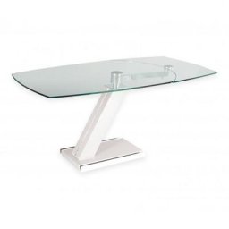 Table de repas extensible ZEBRA WHITE plateau en verre Piétement laqué BLANC BRILLANT