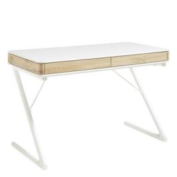Bureau BURGAU laqué blanc mat / chêne 2 tiroirs