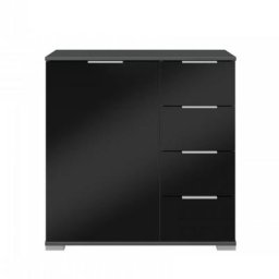 Commode ENSSE 4 tiroirs 1 porte graphite et verre noir