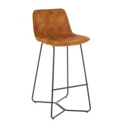 Chaise de bar RATRI velours ocre, pieds métal noir
