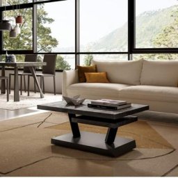 Ozzio RUMBA Table basse Plateau Tournante Noir avec Piètement en métal Graphite