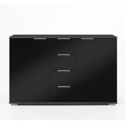 Commode ENSSE 4 tiroirs 2 portes graphite et verre noir