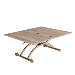 Table relevable extensible HIRONDELLE compacte100 x 57/114 cm mélaminé chêne noueux pied doré