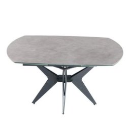 Table de repas extensible BOOMERANG 160/228 x 95 cm plateau céramique ciment pied acier noir