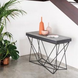 Table console extensible EXCEL CEMENTO en bois sablé largeur 90 cm