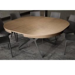 Table à rallonge BIG ROUND en Chêne Naturel et piétement en métal bronze