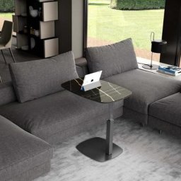 Ozzio SERVUS Table Dinette en Marbre Sahara Noir avec piètement en Métal Graphite