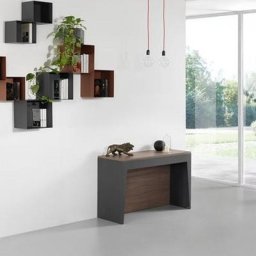 table console extensible MARVEL en acier gris ardoise-plateau bois stratifié coloris noyer