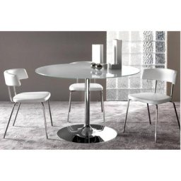 Table repas ARMONY en verre blanc et acier chromé diamètre 120 cm