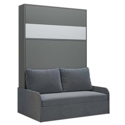 Armoire lit escamotable BERMUDES SOFA gris bandeau blanc canapé gris 140*200 cm