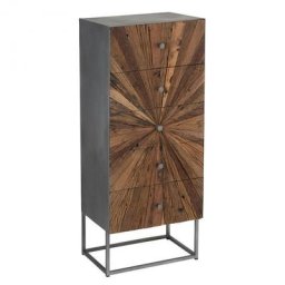 Armoire TINA 5 tiroirs Métal gris et Bois Massif