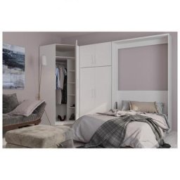 Composition armoire lit escamotable SMART-V2 blanc mat Couchage 160 x 200 cm armoire 2 portes + angle