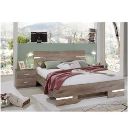 Lit CARAMELLA 160 x 200 cm décor chêne châtaigne rechampis décor chrome brillant