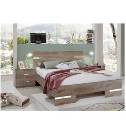Lit CARAMELLA 180 x 200 cm décor chêne châtaigne rechampis décor chrome brillant