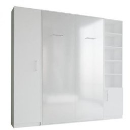 Composition armoire lit SMART-V2 façade blanc brillant 140*200 cm colonnes blanc mat