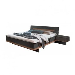 Cadre de lit chevets GIRBO 160 x 200 cm graphite et chêne artisan