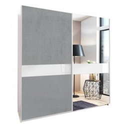 Armoire coulissante COMBER 179 cm 1 porte grise rechampi blanc 1 porte miroir
