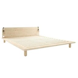 Lit futon PEEK BED pin laqué naturel couchage 140 X 200 cm avec 2 lampes de chevet